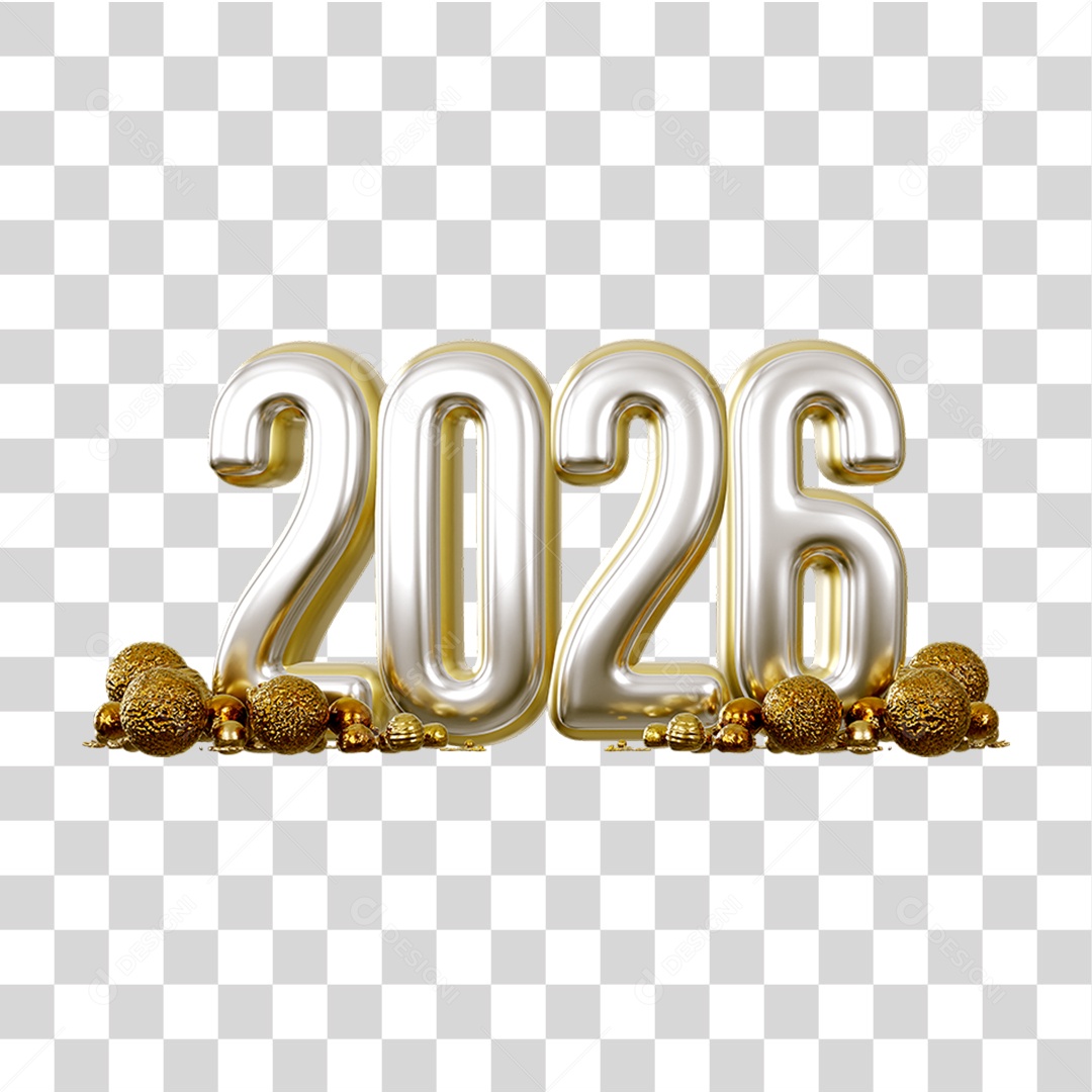 Número 3D 2026 Ano Novo PNG Transparente