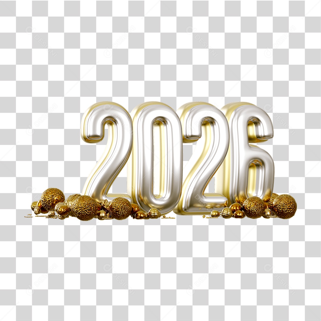 Número 3D 2026 Ano Novo PNG Transparente