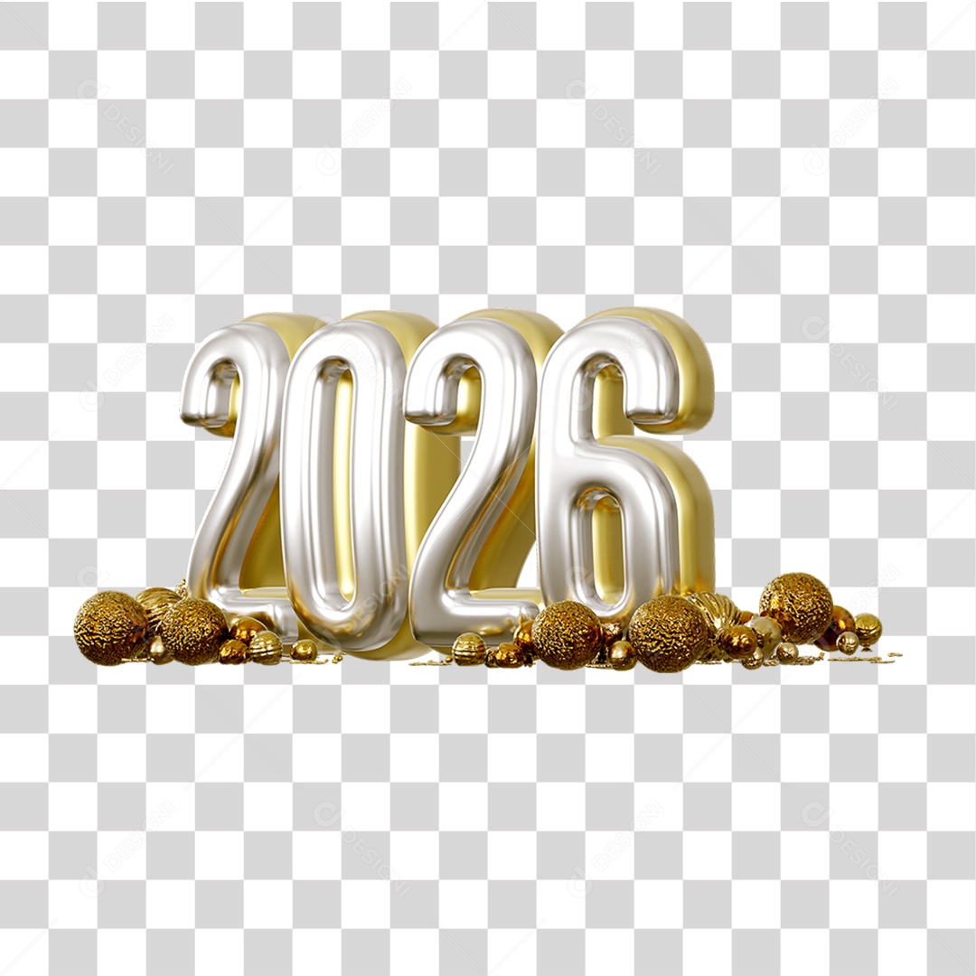 Número 3D 2026 Ano Novo PNG Transparente