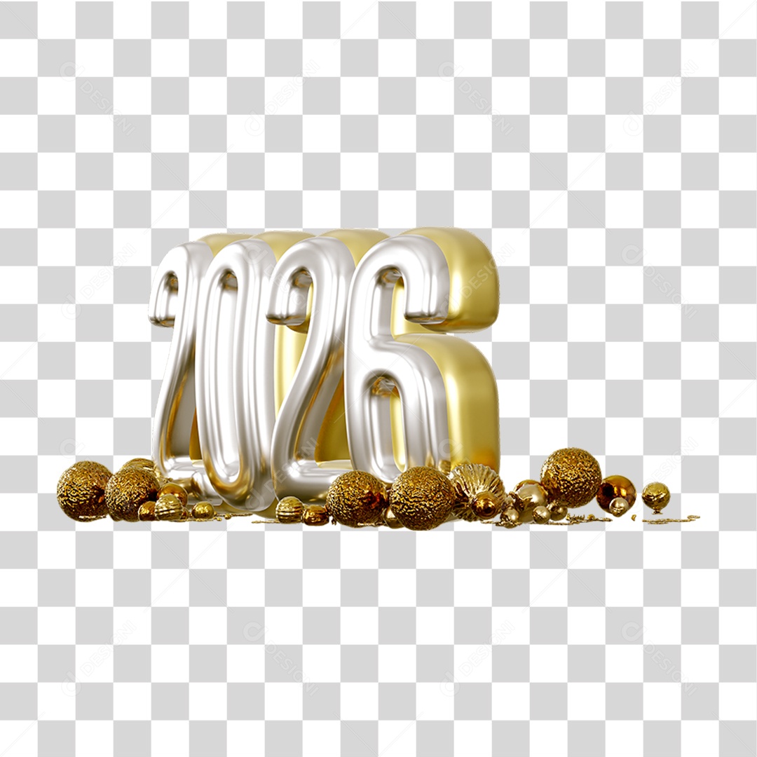 Número 3D 2026 Ano Novo PNG Transparente