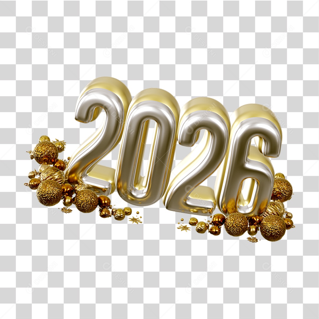 Número 3D 2026 Ano Novo PNG Transparente