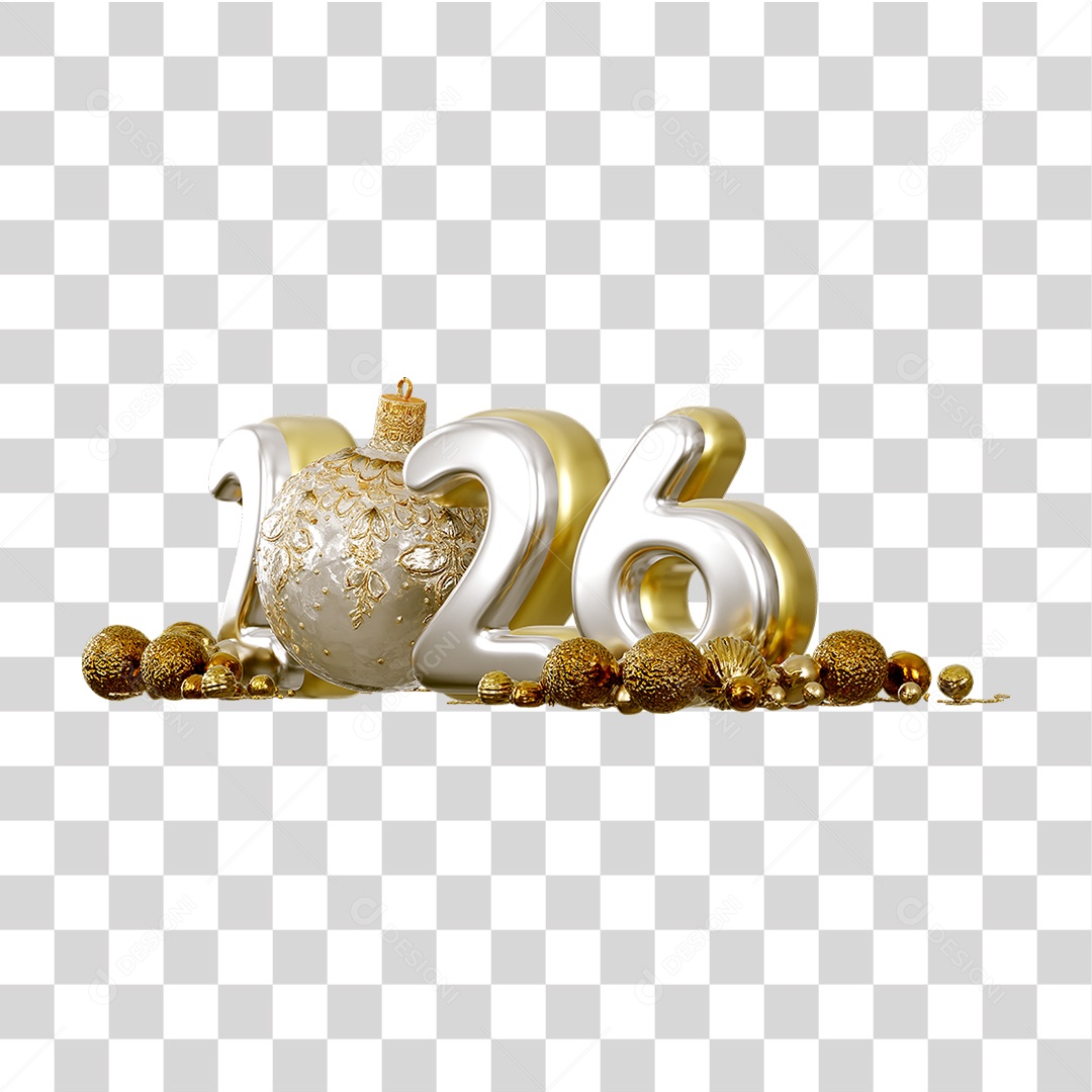 Número 3D 2026 Ano Novo PNG Transparente