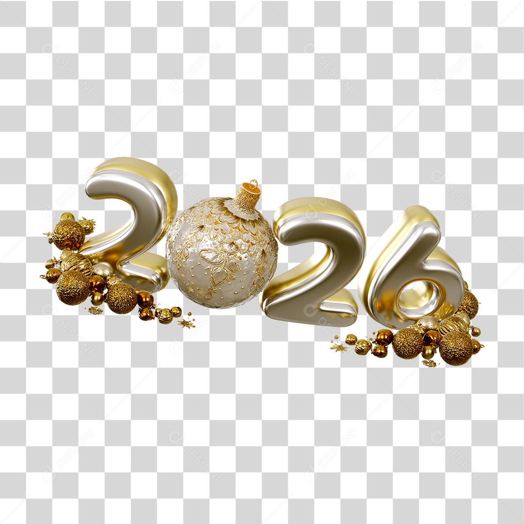 Número 3D 2026 Ano Novo PNG Transparente