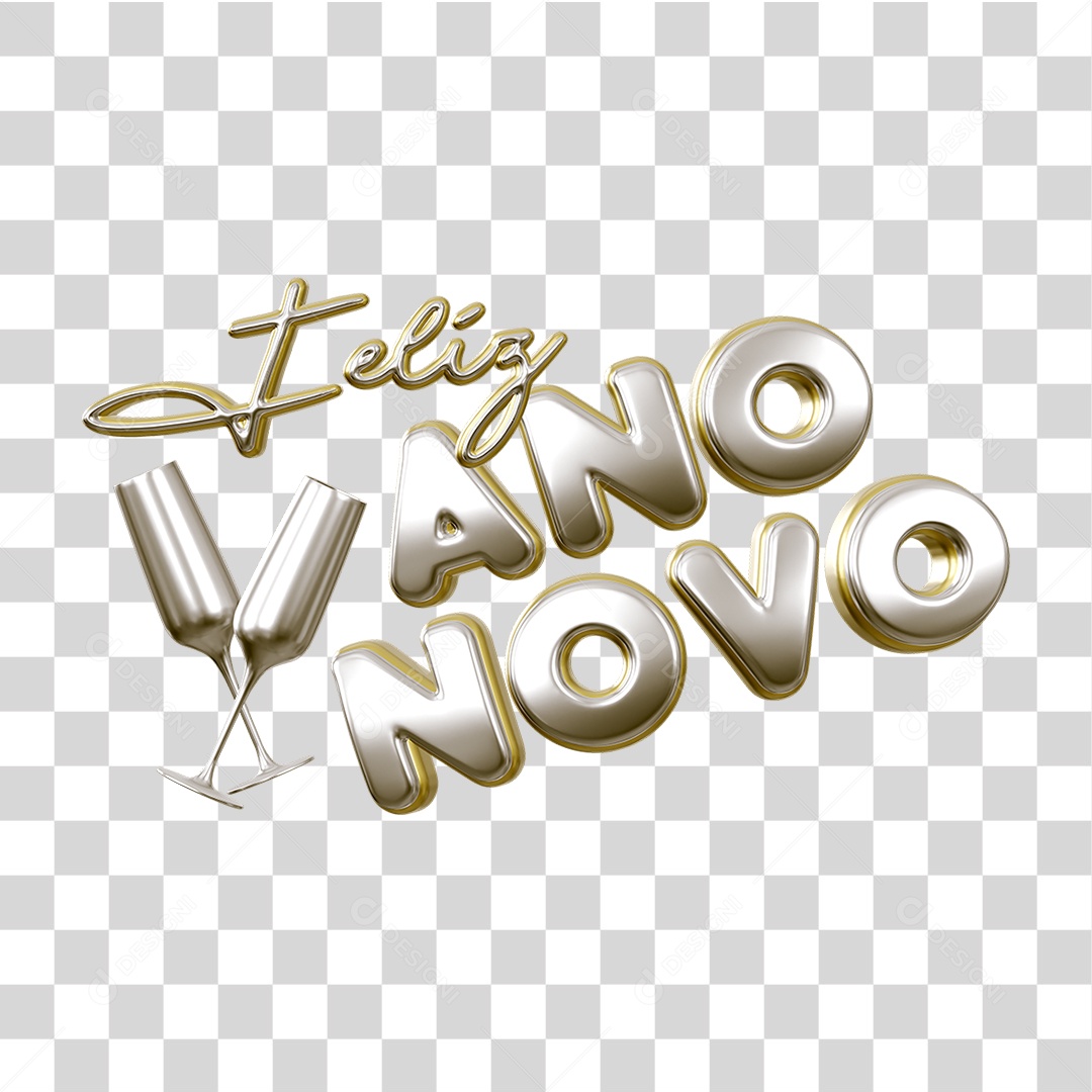 Selo 3D Feliz Ano Novo PNG Transparente