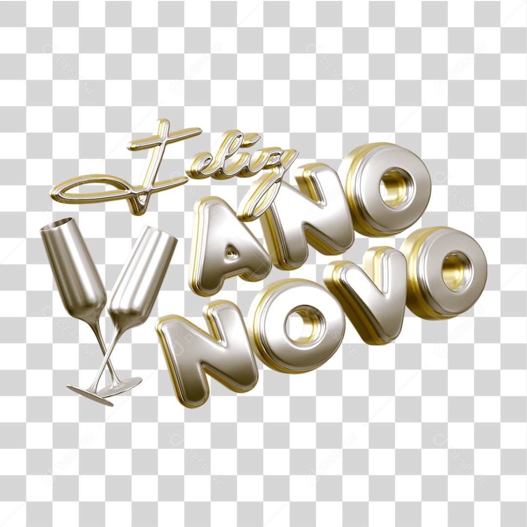 Selo 3D Feliz Ano Novo PNG Transparente