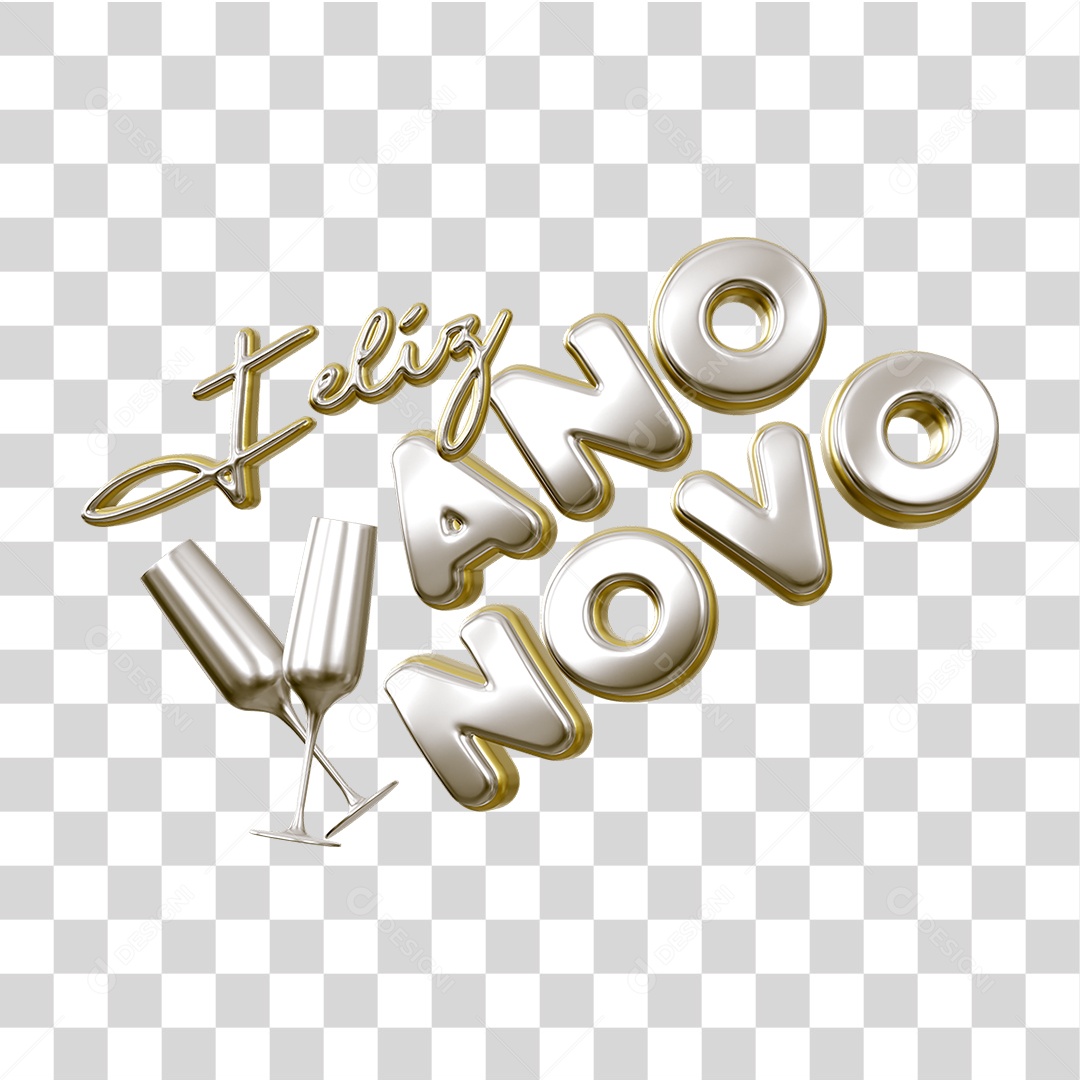 Selo 3D Feliz Ano Novo PNG Transparente