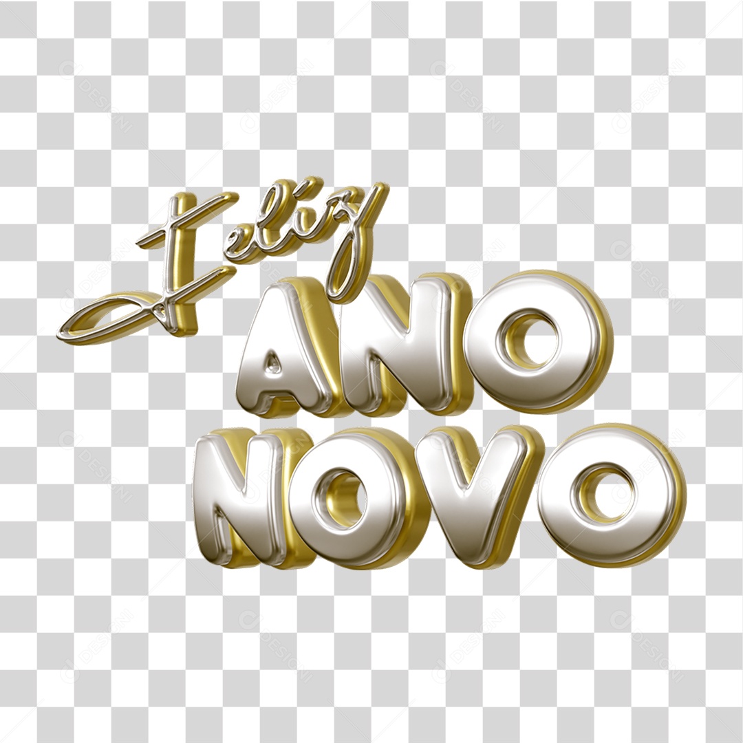 Selo 3D Feliz Ano Novo PNG Transparente