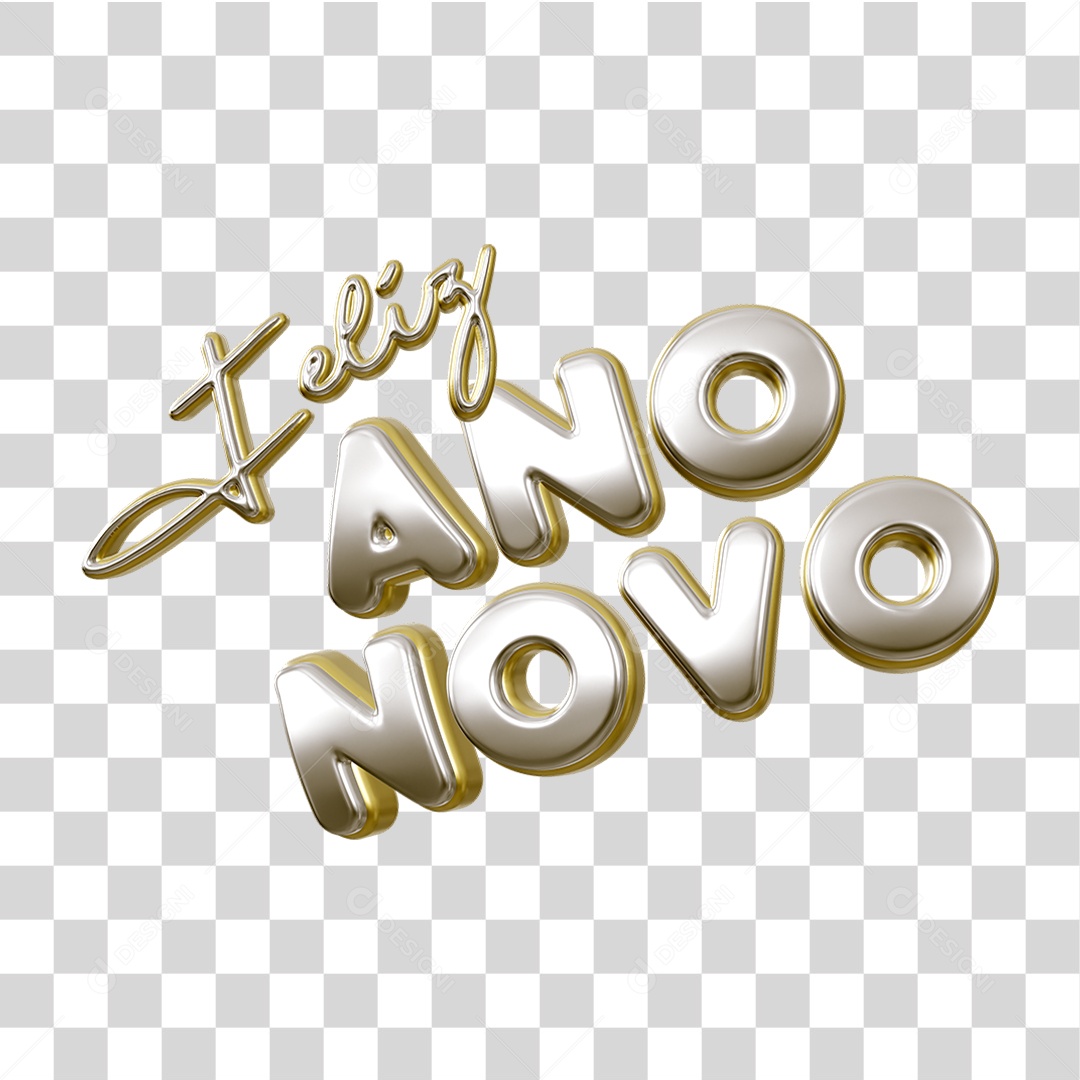 Selo 3D Feliz Ano Novo PNG Transparente
