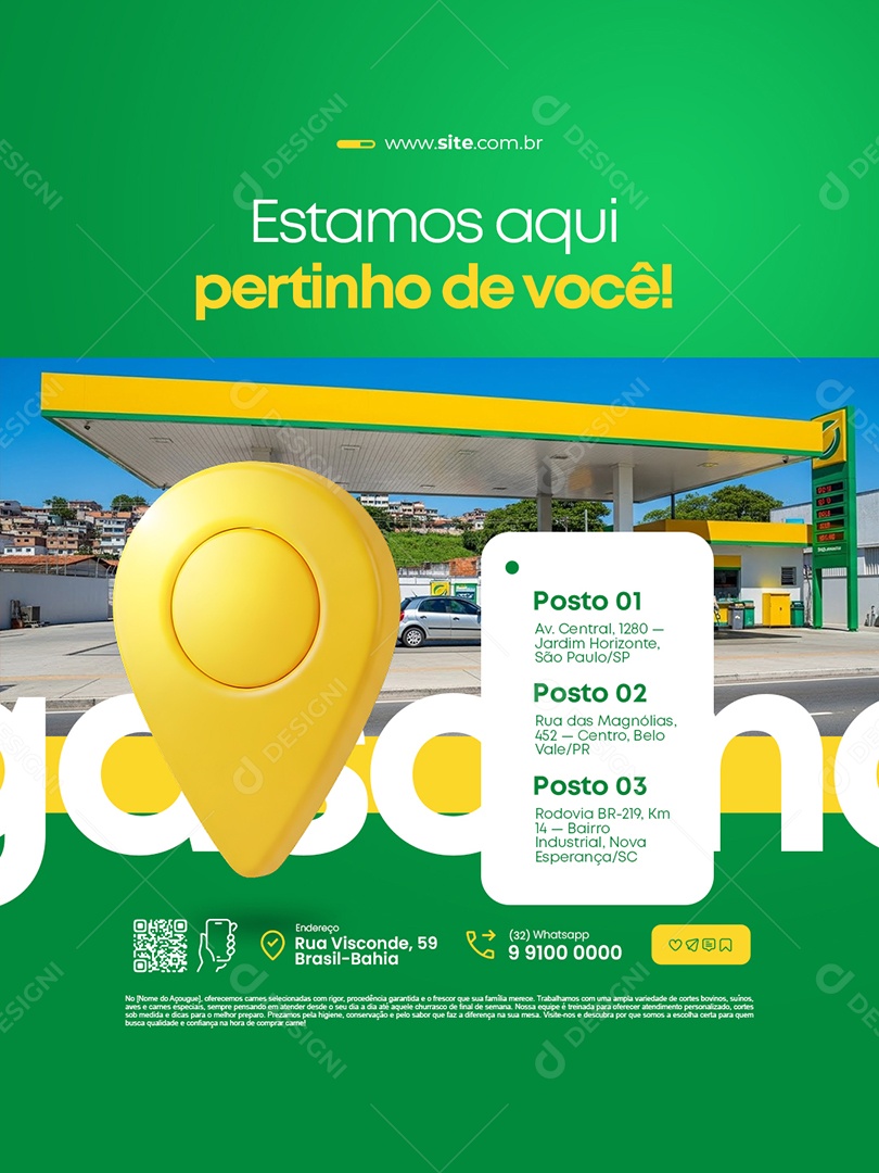 Posto de Gasolina Estamos Aqui Pertinho de Você Social Media PSD Editável