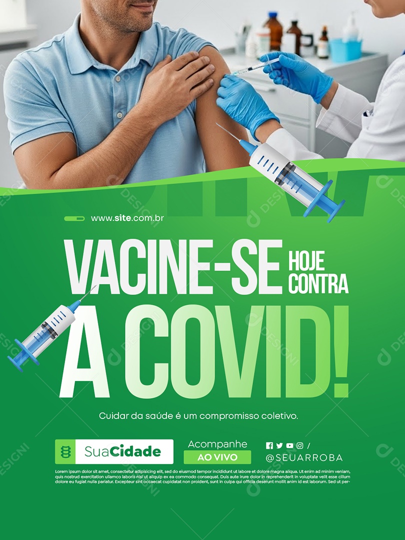 Prefeitura Vacine-Se Hoje Contra a Covid Social Media PSD Editável