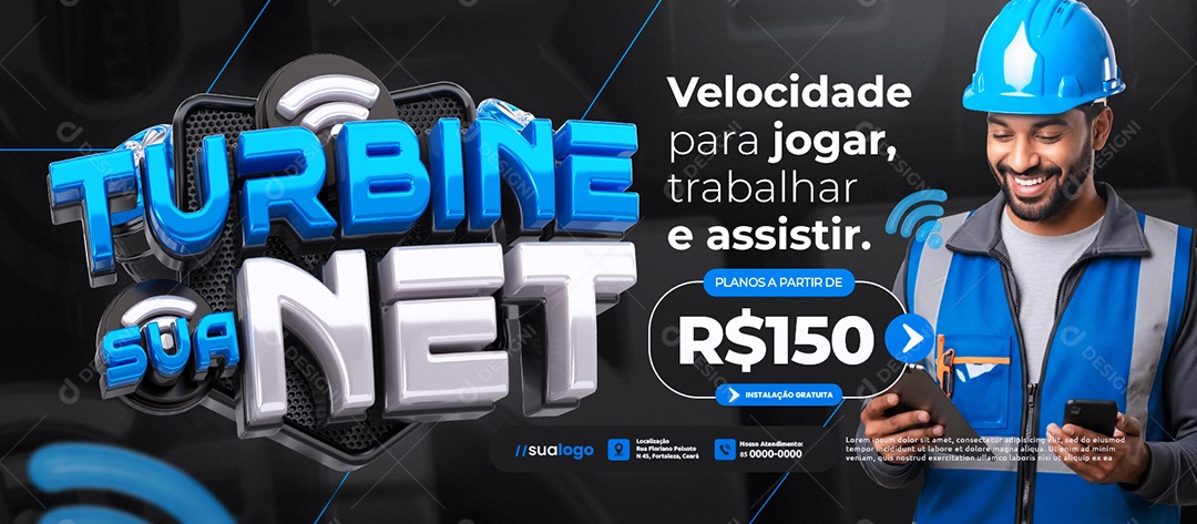 Banner Internet Turbine Sua Net Velocidade para Jogar Social Media PSD Editável