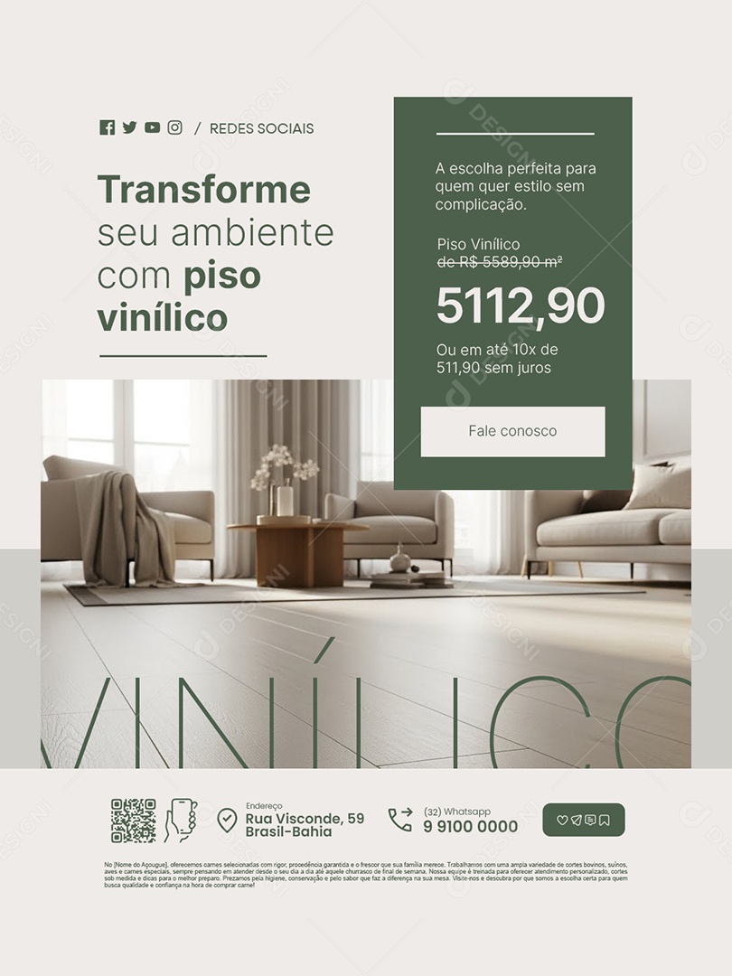 Loja Cortinas Transforme Seu Ambiente com Piso Vinílico Social Media PSD Editável