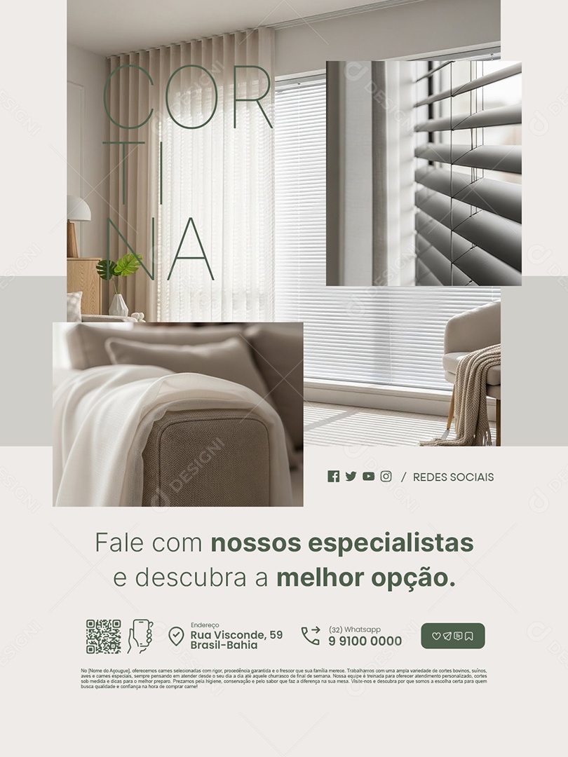 Loja Cortinas Fale com Nossos Especialistas Social Media PSD Editável