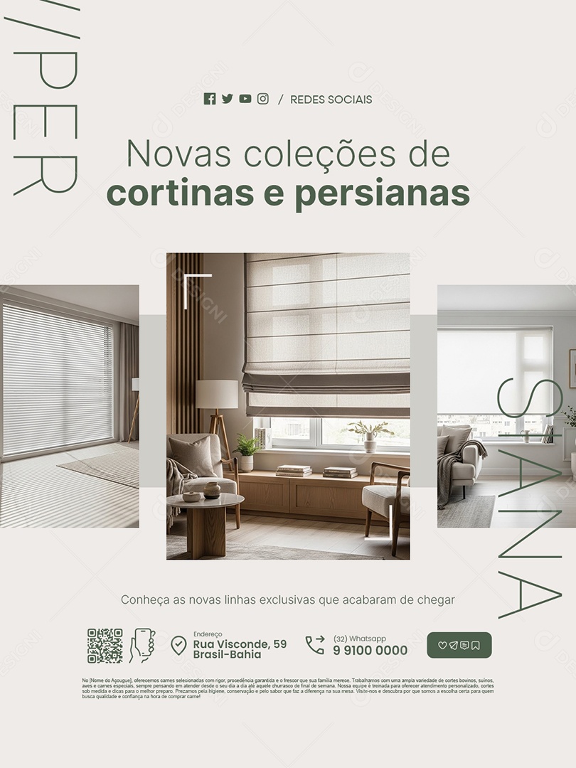 Loja Cortinas Novas Coleções de Cortinas e Persianas Social Media PSD Editável