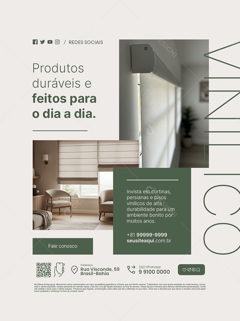 Loja Cortinas Produtos Duráveis Social Media PSD Editável
