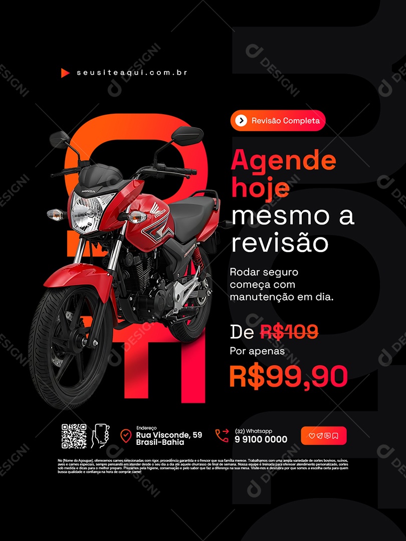 Oficina de Motos Agende Hoje Mesmo a Revisão Social Media PSD Editável