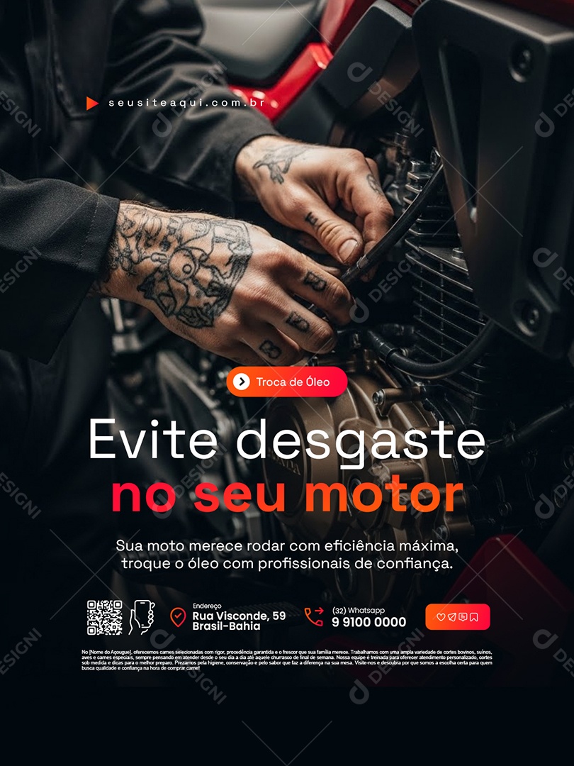 Oficina de Motos Evite Desgaste no Seu Motor Social Media PSD Editável
