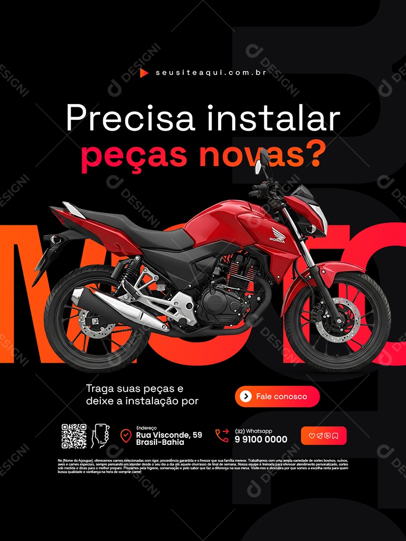 Oficina de Motos Precisar Instalar Peças Novas Social Media PSD Editável