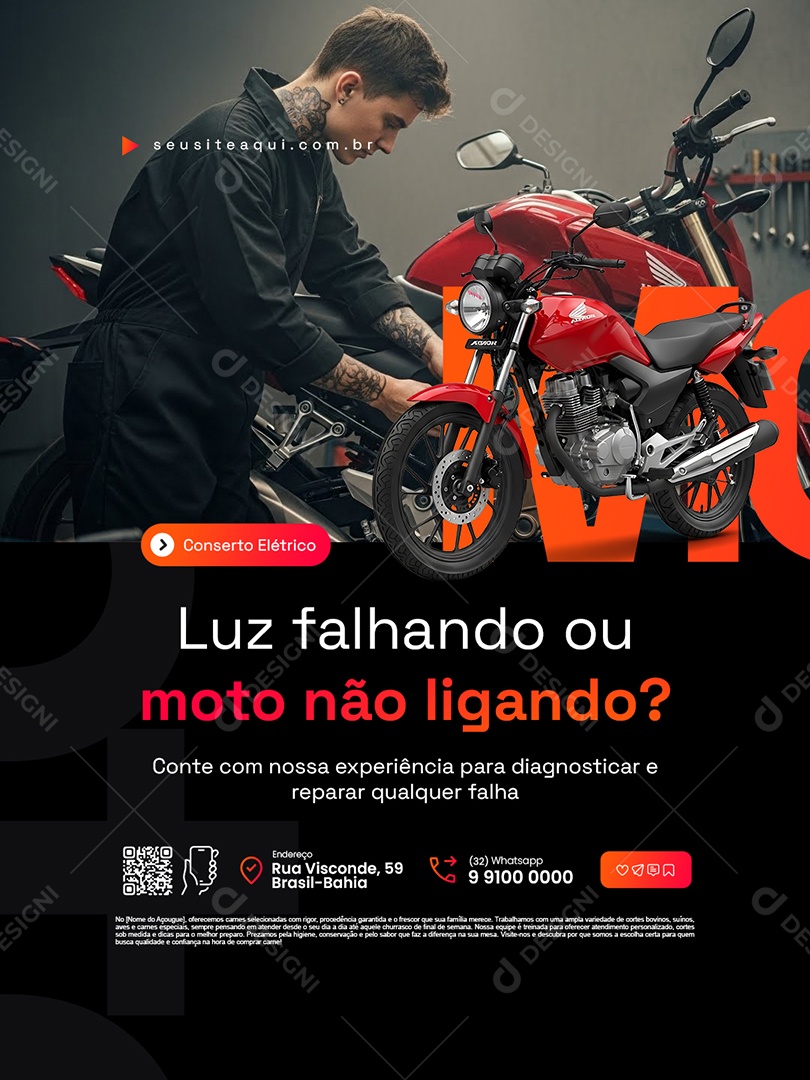Oficina de Motos Luz Falhando ou Moto Não Ligando Social Media PSD Editável