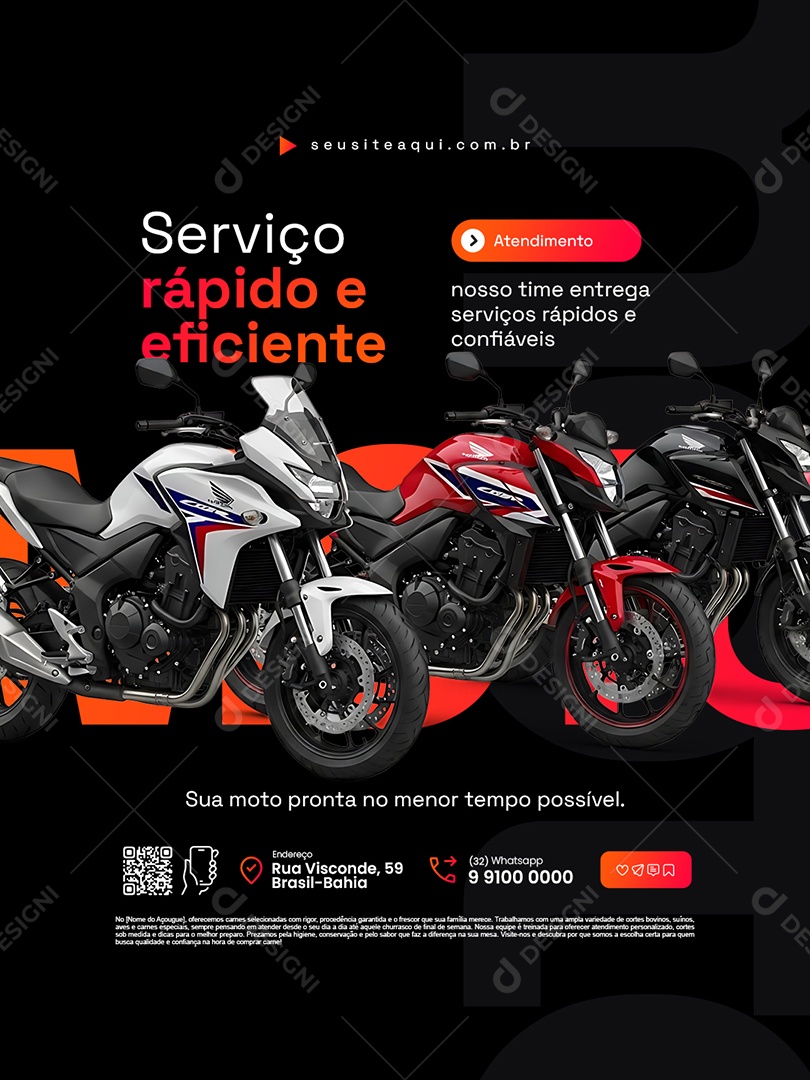 Oficina de Motos Serviço Rápido e Eficiente Social Media PSD Editável