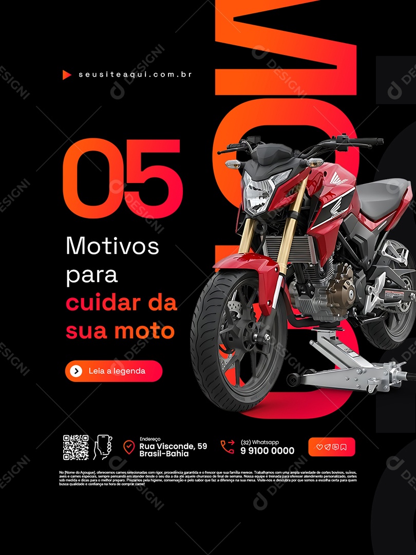 Oficina de Motos Cinco Motivos para Cuidar da Sua Moto Social Media PSD Editável