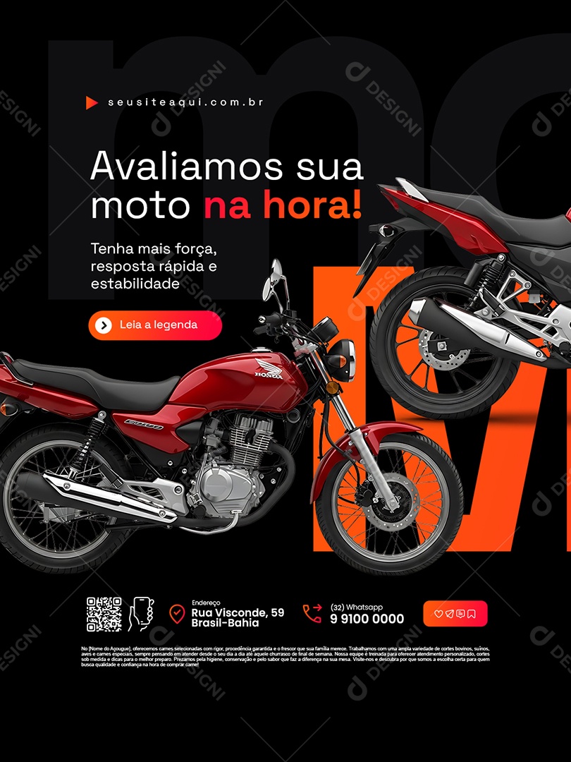 Oficina de Motos Avaliamos Sua Moto na Hora Social Media PSD Editável