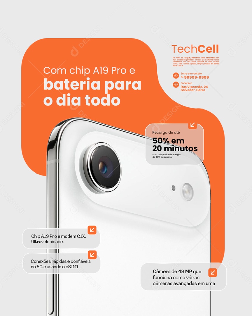 Loja de Celulares Chip A19 Pro e Bateria para o Dia Todo Social Media PSD Editável