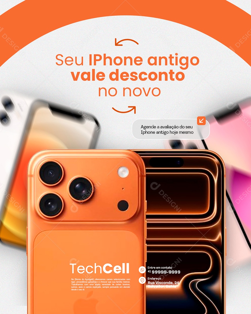 Loja de Celulares Seu Iphone Antigo Vale Desconto no Novo Social Media PSD Editável