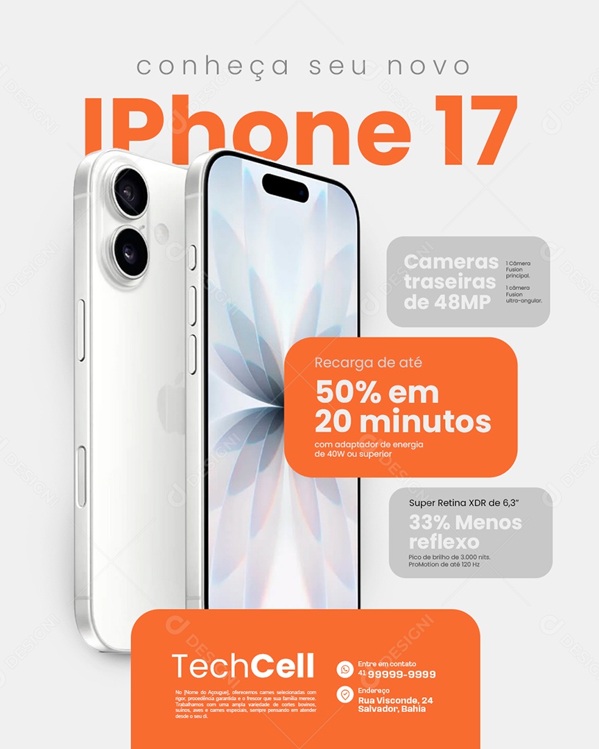 Loja de Celulares Conheça Seu Novo Iphone 17 Social Media PSD Editável