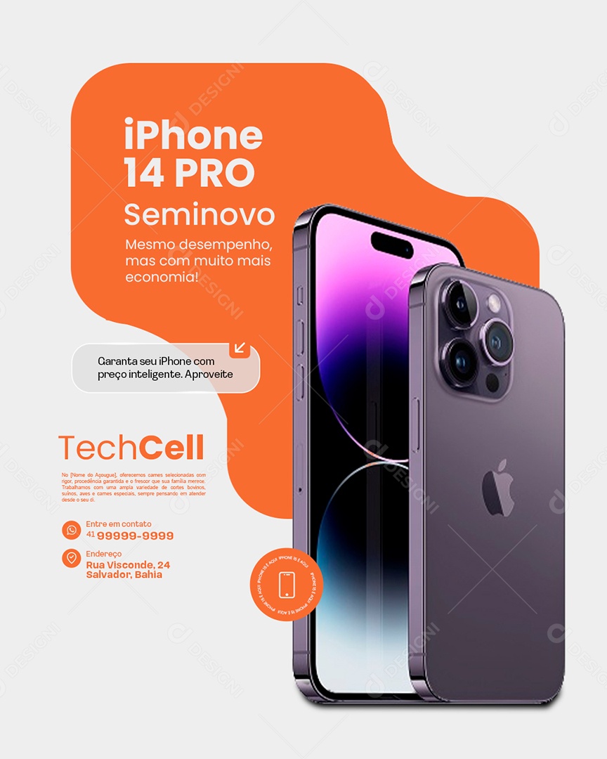 Loja de Celulares Iphone 14 Pro Seminovo Social Media PSD Editável