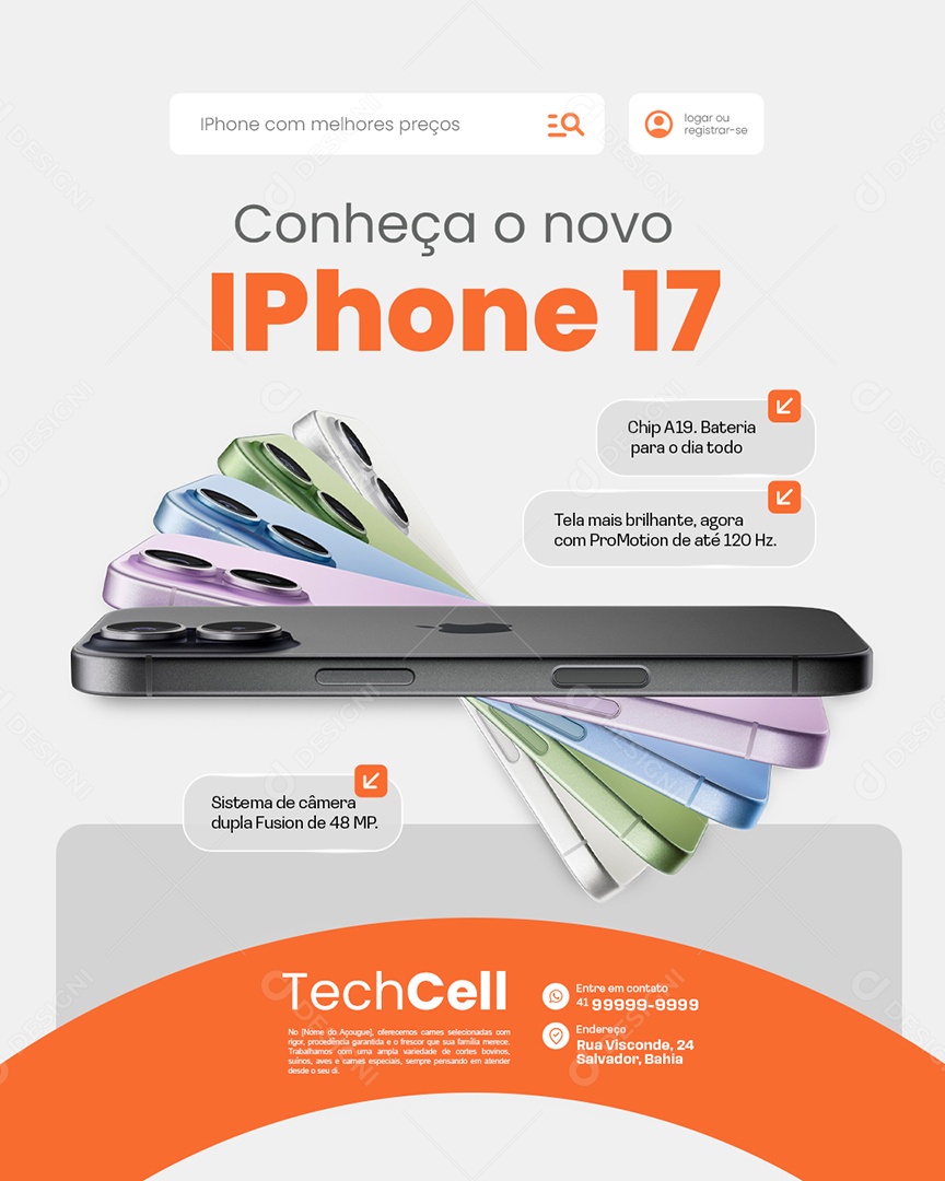 Loja de Celulares Conheça o Novo Iphone 17 Social Media PSD Editável