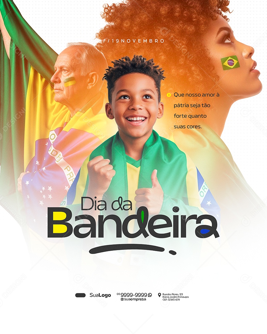 Dia da Bandeira 19 de Novembro que Nosso Amor Social Media PSD Editável