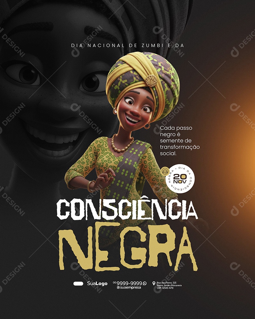 Dia da Consciência Negra 20 de Novembro Cada Passo Social Media PSD Editável
