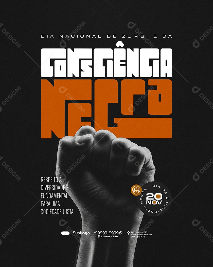 Dia da Consciência Negra 20 de Novembro Respeito Social Media PSD Editável