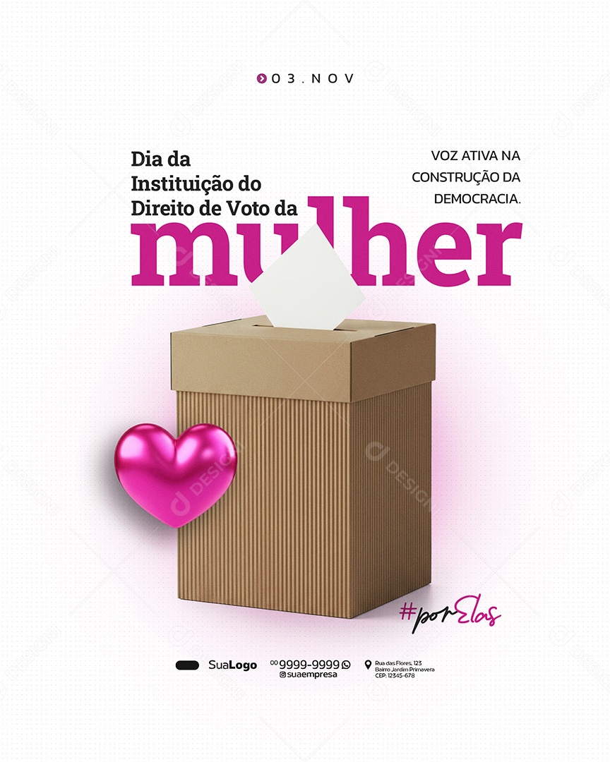 Dia da Instituição do Direito de Voto da Mulher 03 de Novembro Social Media PSD Editavel