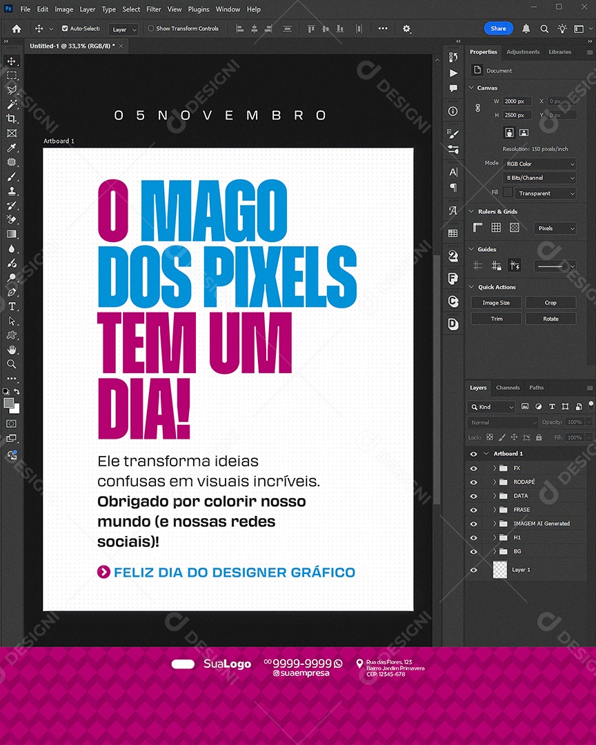 Dia do Designer Gráfico 05 de Novembro o Mago dos Pixels Social Media PSD Editavel