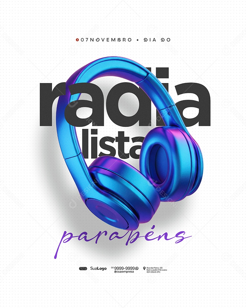 Dia do Radialista 07 de Novembro Parabéns Social Media PSD Editável