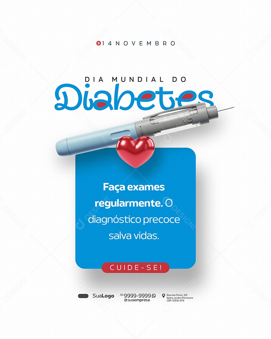 Dia Mundial do Diabetes 14 de Novembro Faça Exames Social Media PSD Editável