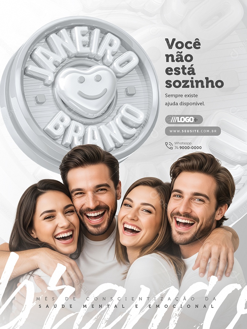 Janeiro Branco Você Não Está Sozinho Social Media PSD Editável