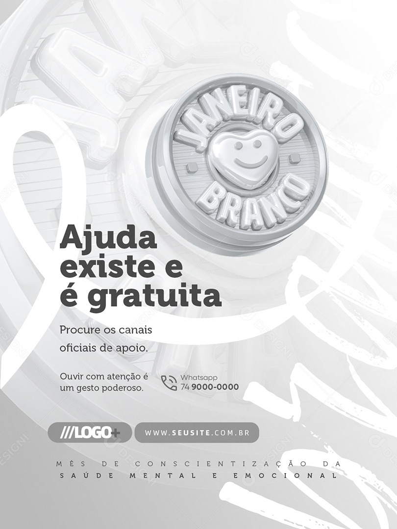 Janeiro Branco Ajuda Existe e é Gratuita Social Media PSD Editável