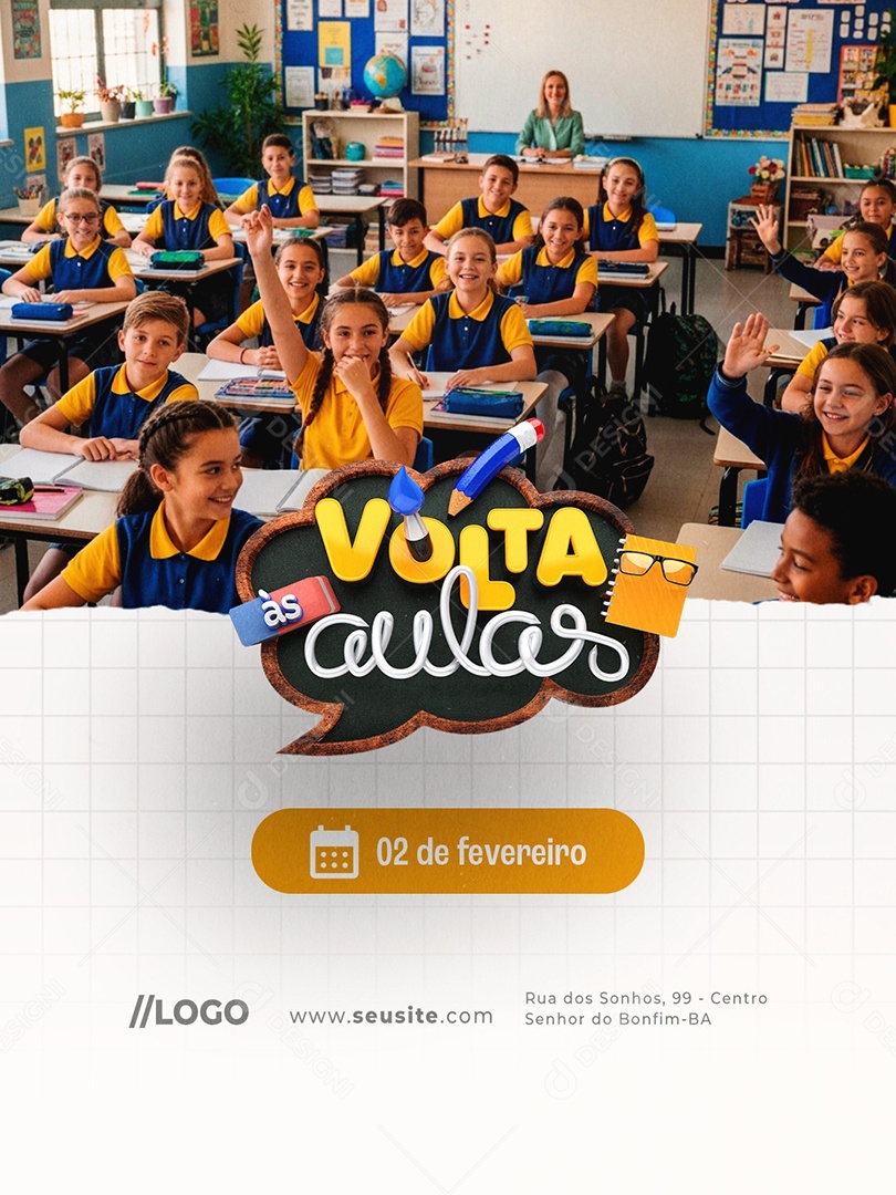 Volta às Aulas 02 de Fevereiro Social Media PSD Editável