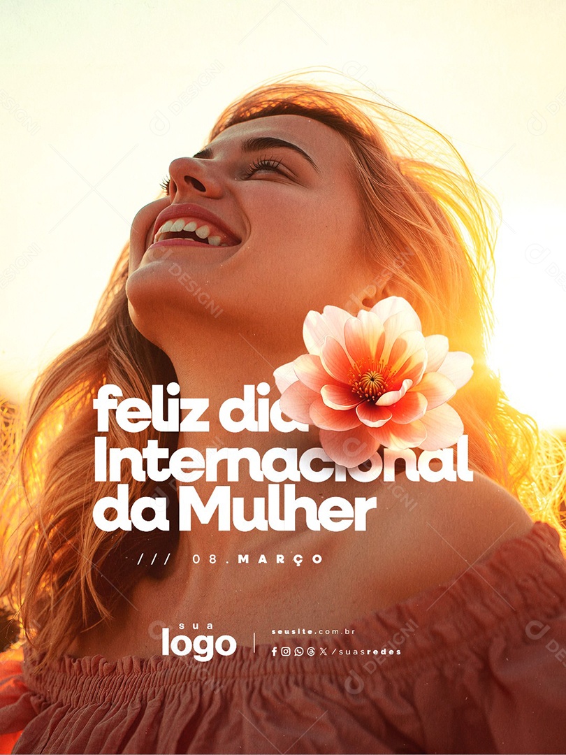 Feliz Dia Internacional Das Mulheres 08 de Março Social Media PSD Editável