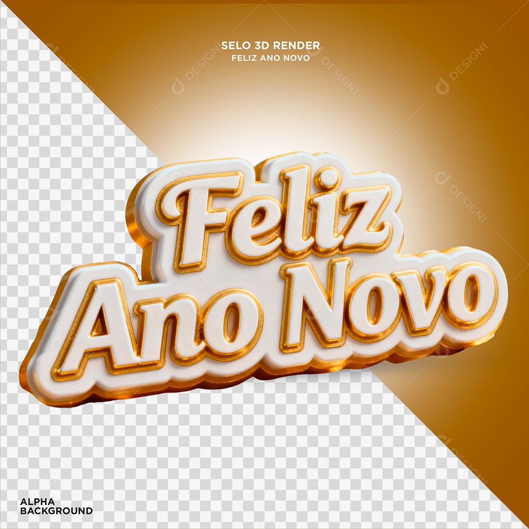 Feliz Ano Novo Selo 3D Branco e Azul para Composição PSD