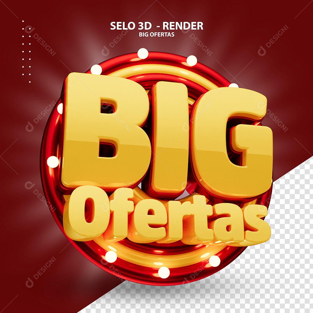 Big Ofertas Selo 3D Dourado para Composição PSD