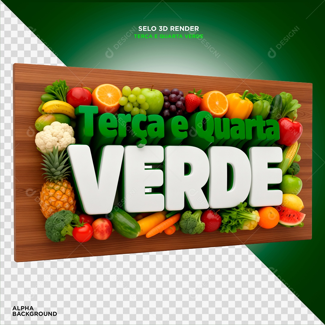 Terça e Quarta Verde Selo 3D para Composição PSD