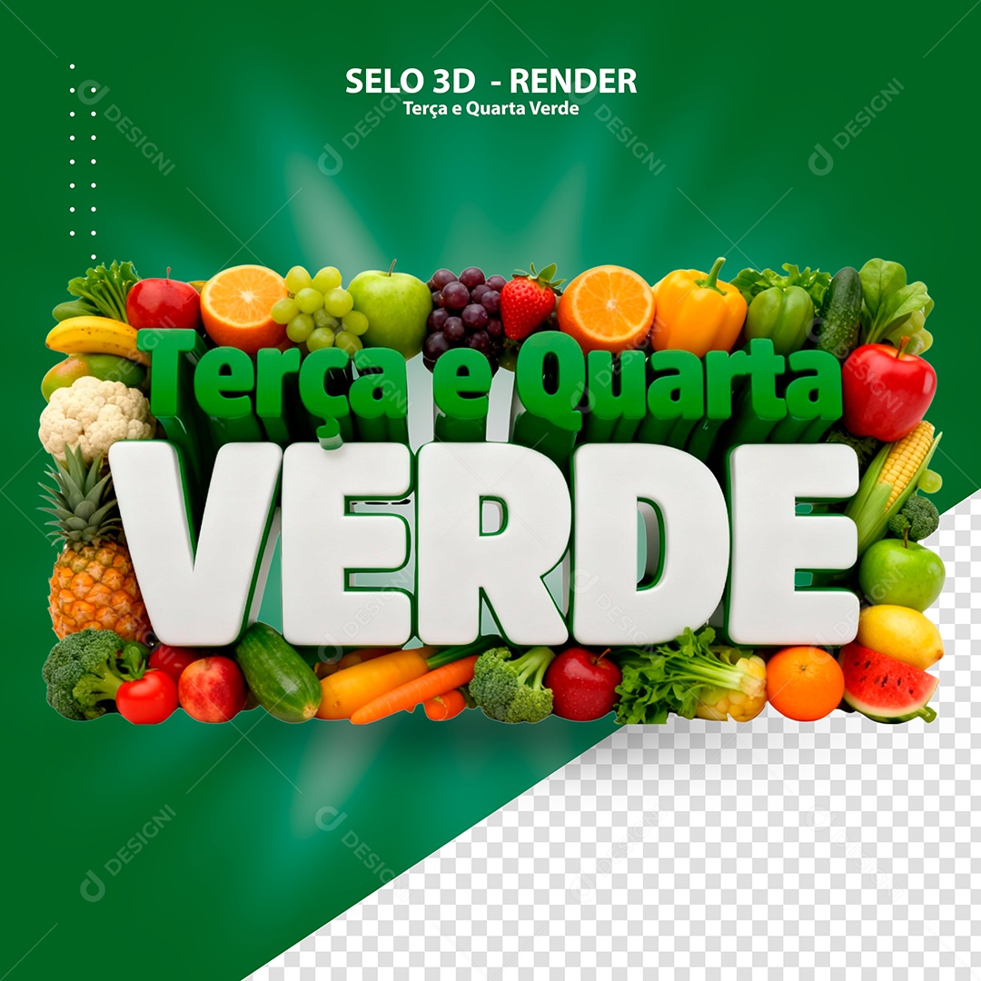 Terça e Quarta Verde Selo 3D para Composição PSD