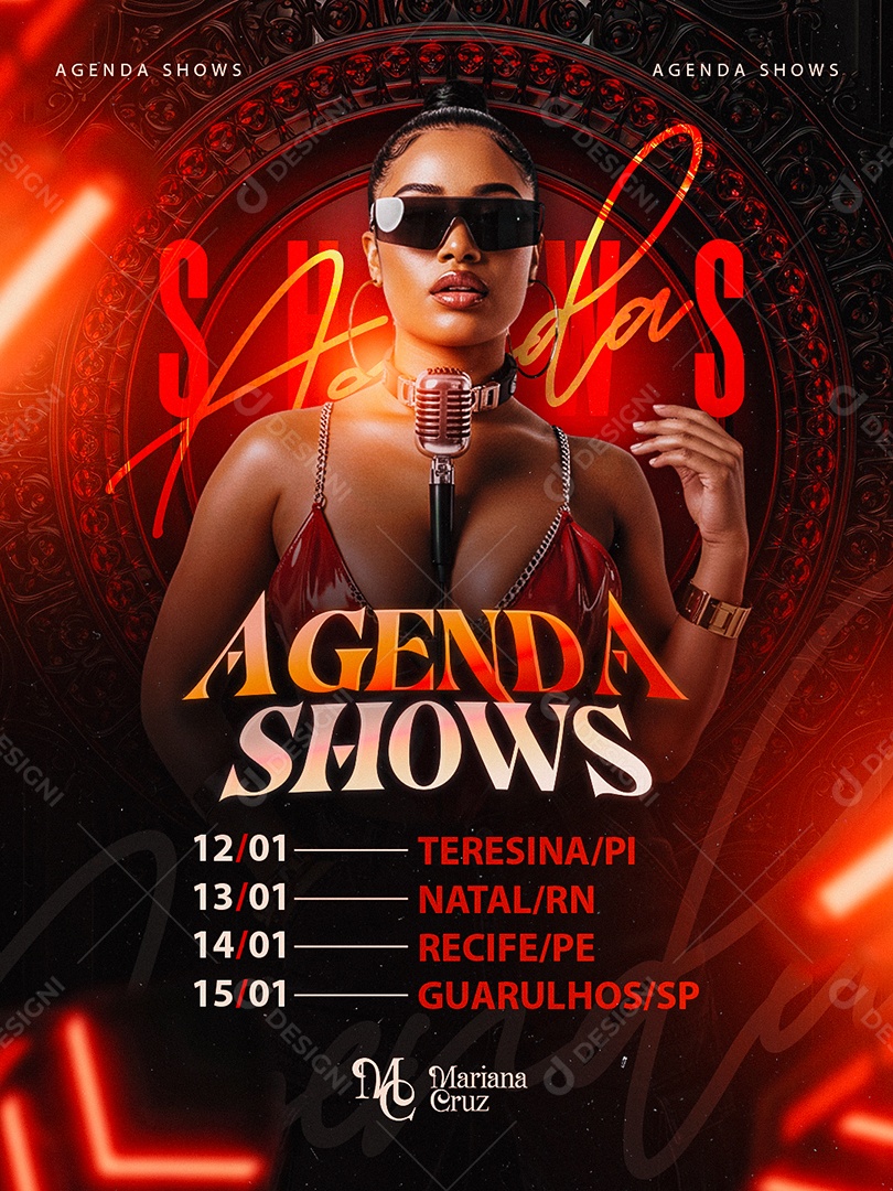 Flyer Próximos Shows Agenda Shows Mariana Cruz Social Media PSD Editável