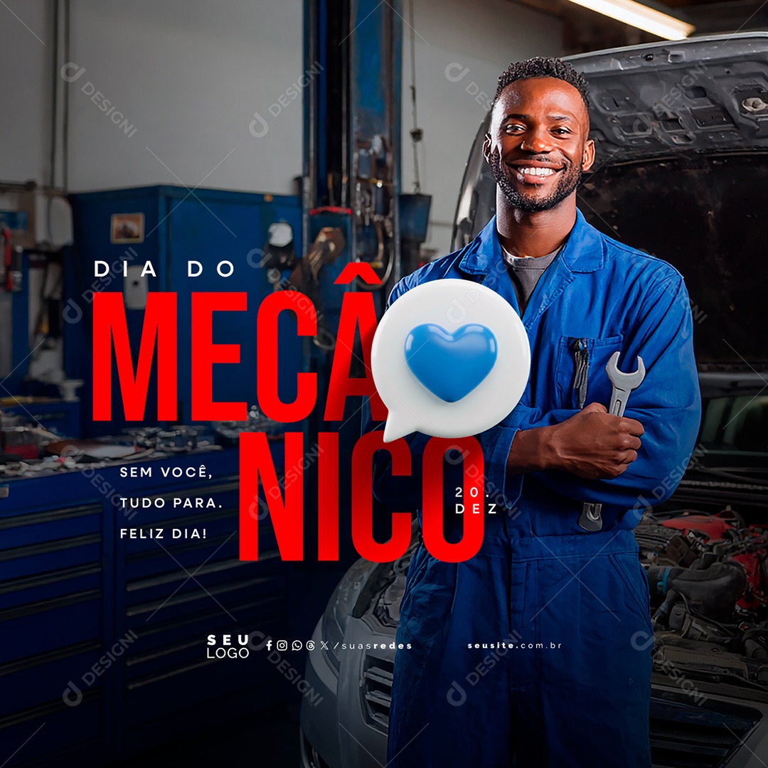 Feliz Dia do Mecânico 20 de Dezembro Sem Você Tudo Para  Social Media PSD Editável