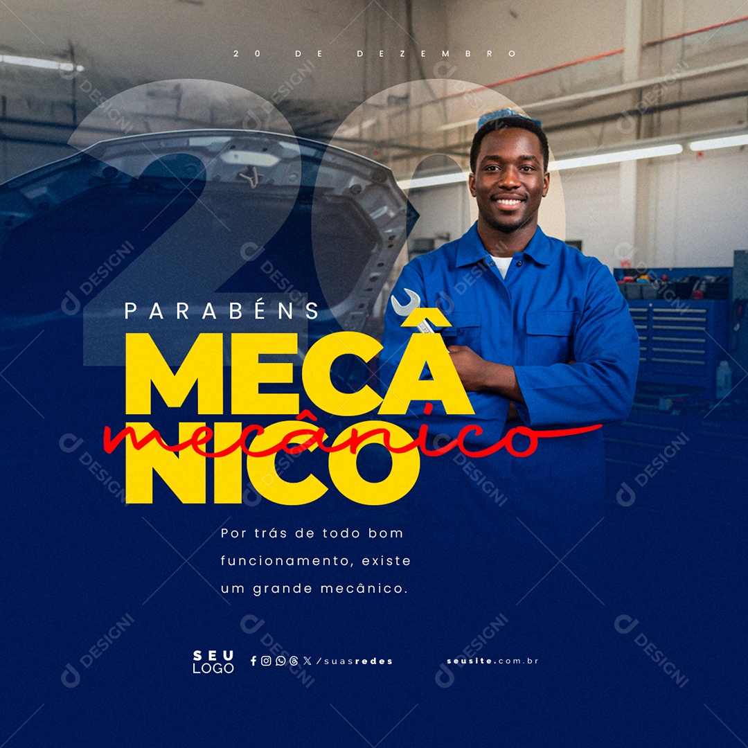 Dia do Mecânico 20 de Dezembro Parabéns Social Media PSD Editável