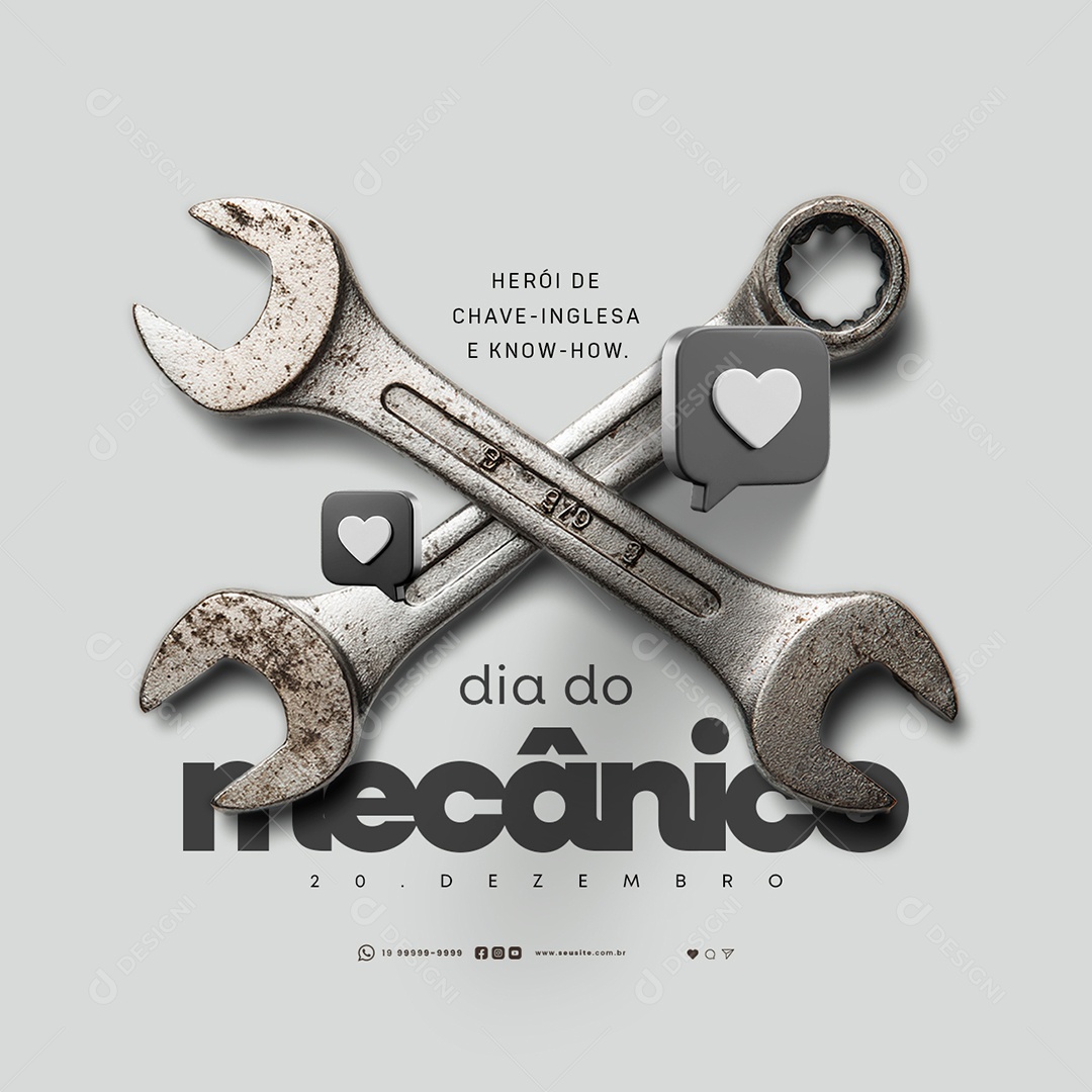 Dia do Mecânico 20 de Dezembro Herói de Chave Inglesa Social Media PSD Editável